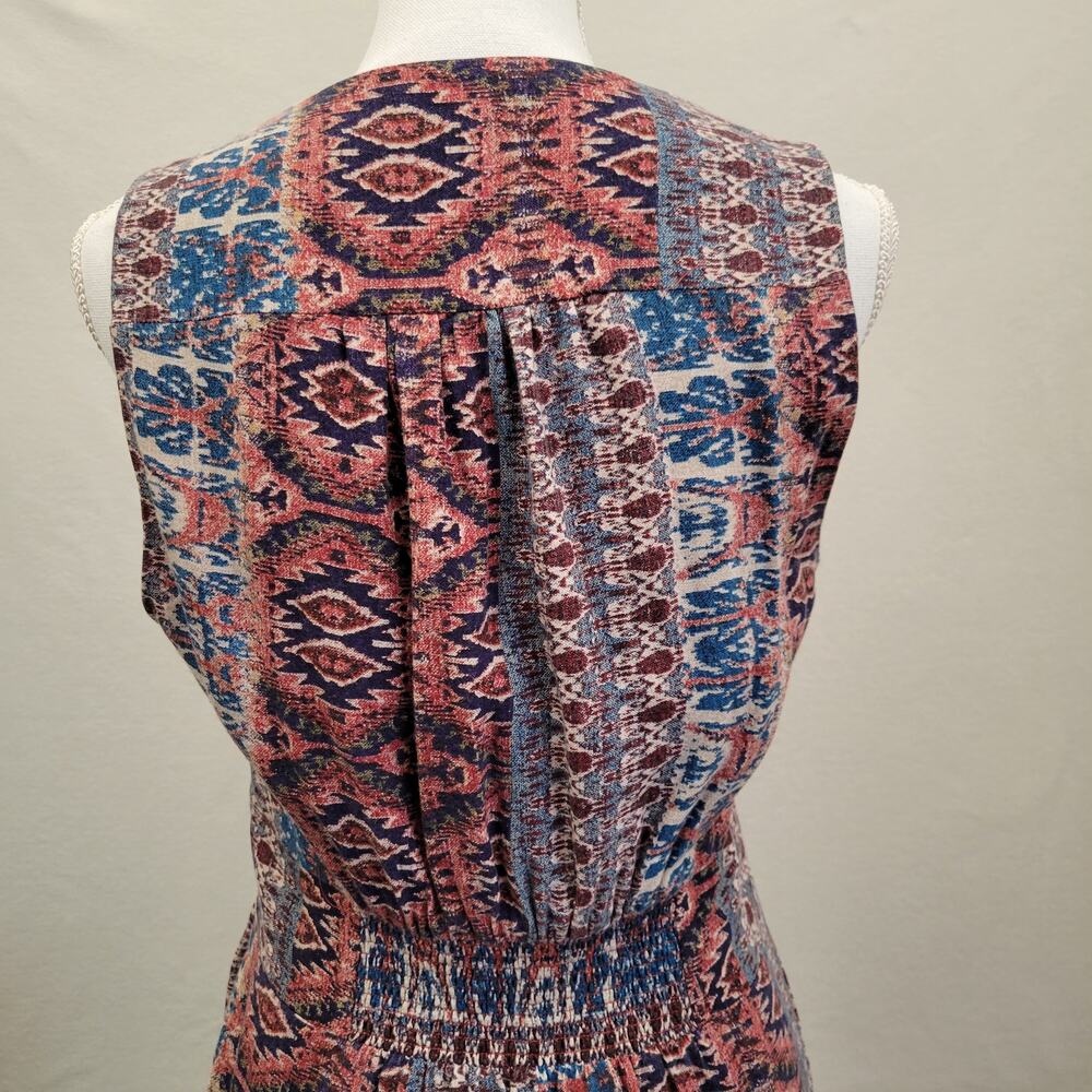 Lucky Brand Dress Women's Medium Sleeveless Smocked Waist Pockets Boho Aztec - Picture 5 of 13